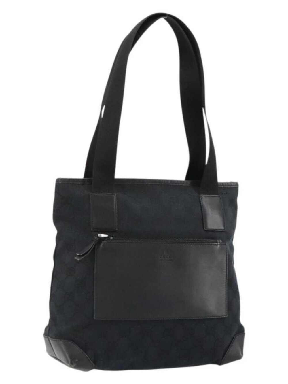GUCCI GG Canvas Tote Bag Black Silver 019 0402 Auth 182358